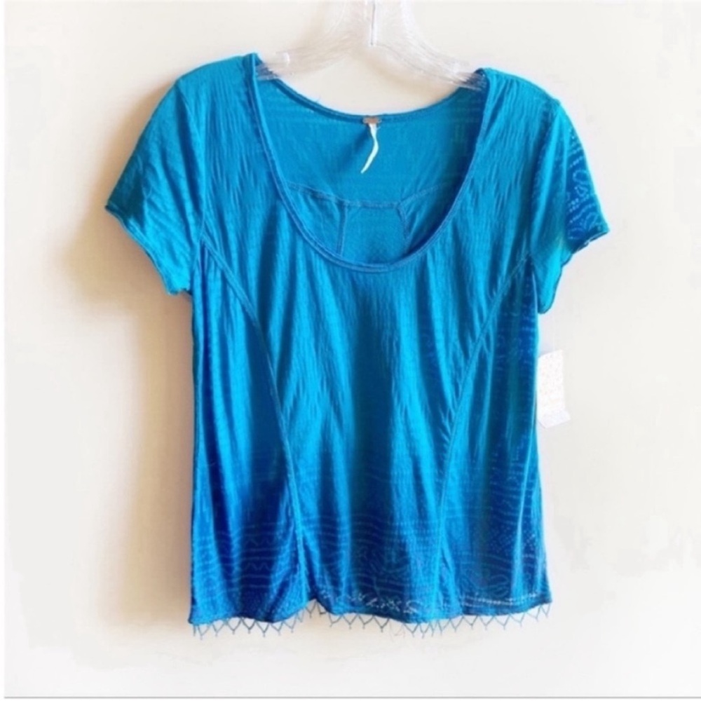 Free People Shibori shirt blue ombré burnout beaded sheer - Picture 2 of 11